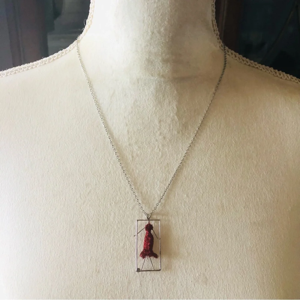 Hand crochet fashionable lady pendant on stainless steel chain necklace